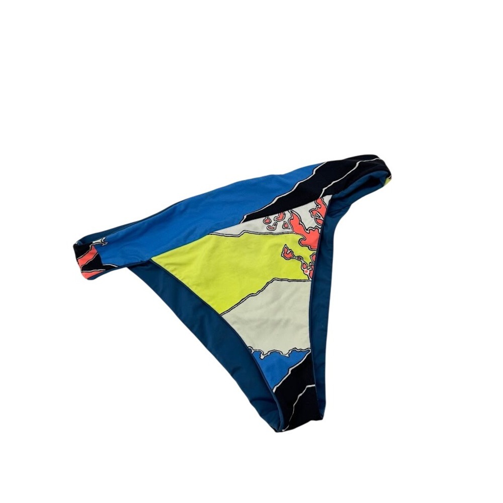 Maaji Womens Abstract Geometric Print Bikini Bottom Blue Green Coral Size L 5380